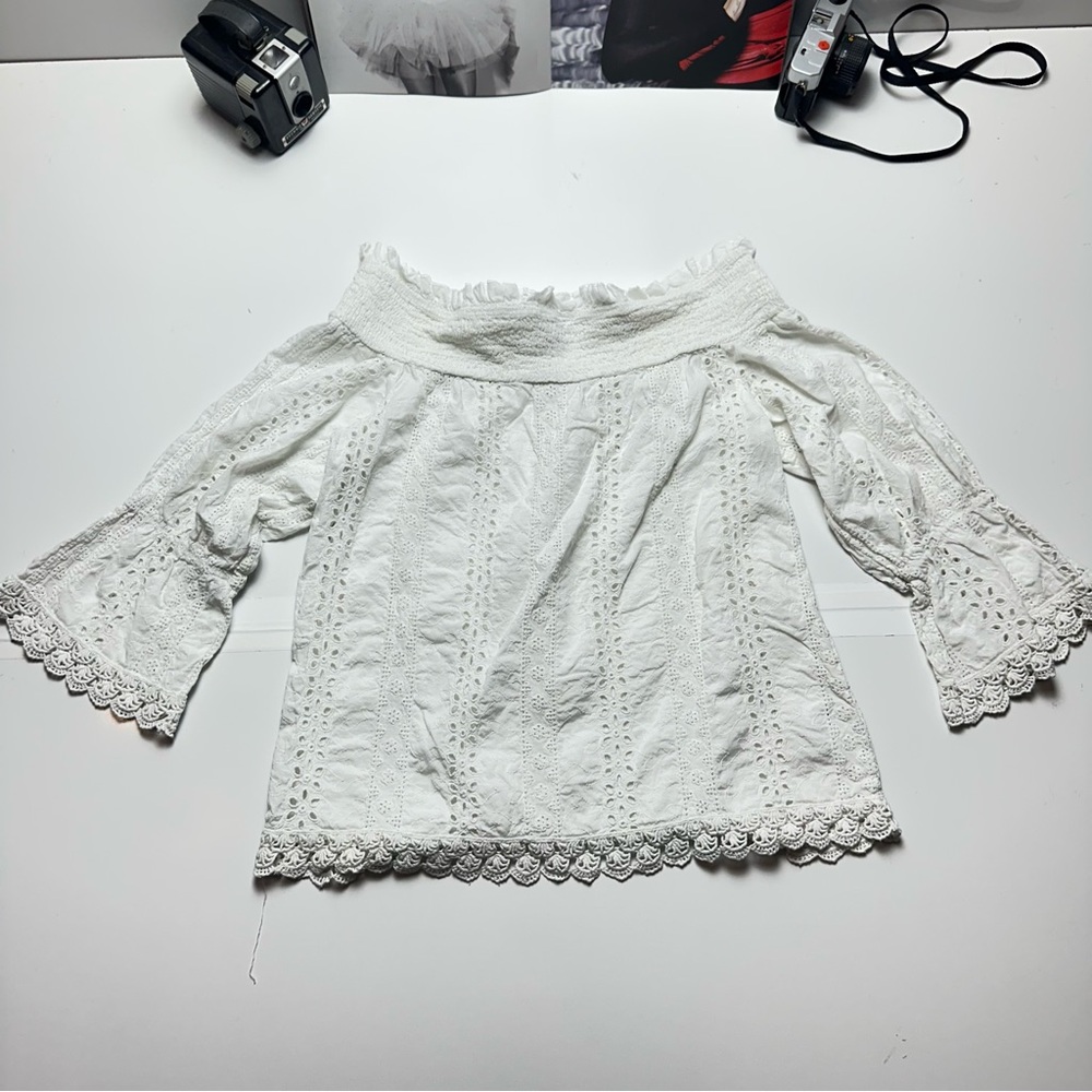 Signature Studio Eyelet Lace Off-Shoulder BlouseCottonBoho Cottagecore Festival - Picture 3 of 12